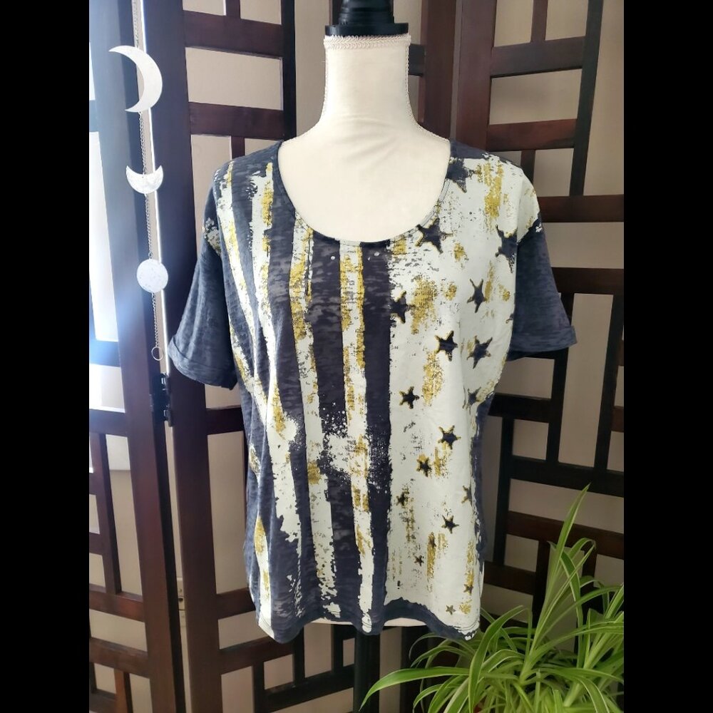 Belle du Jour AMERICA FLAG PRINT SHORT SLEEVE TOP (SIZE S)